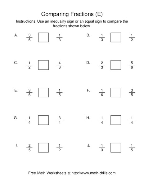 Comparing Fractions (E) Worksheet