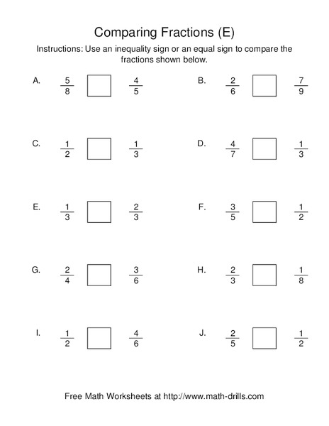 Comparing Fractions (E) Worksheet