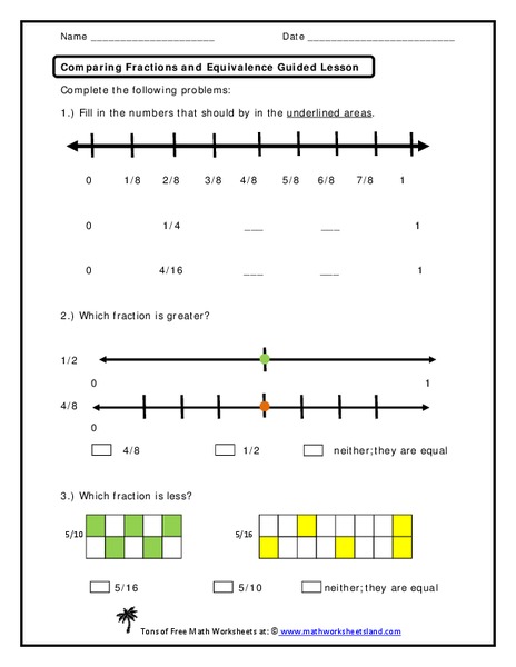 Comparing Fractions and Equivalence  Worksheet