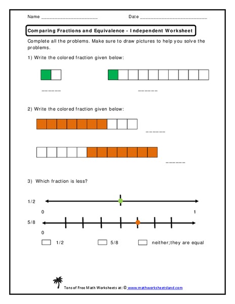 Comparing Fractions and Equivalence Worksheet