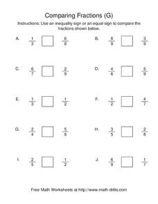 Comparing Fractions [G] Worksheet