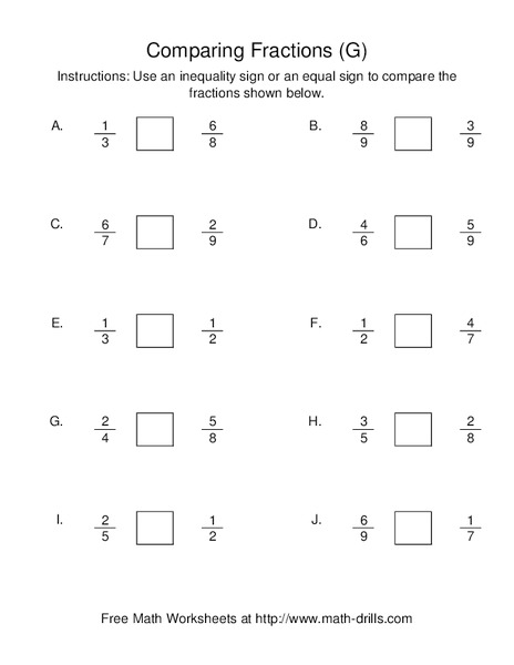 Comparing Fractions [G] Worksheet