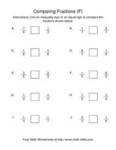 Comparing Fractions [F] Worksheet
