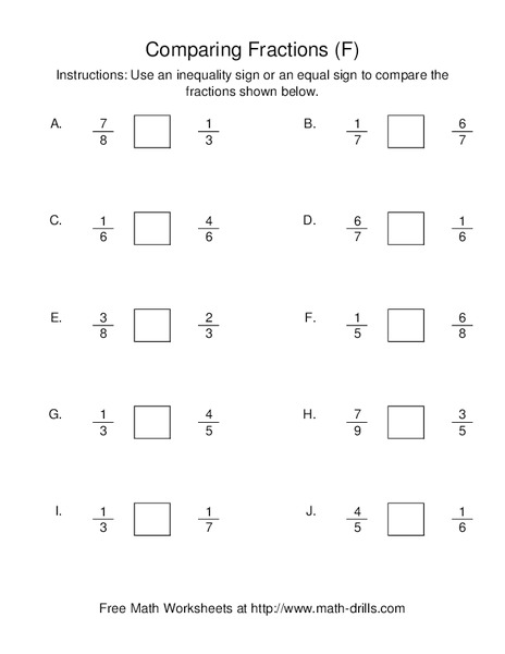Comparing Fractions [F] Worksheet