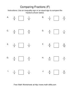 Comparing Fractions [F] Worksheet