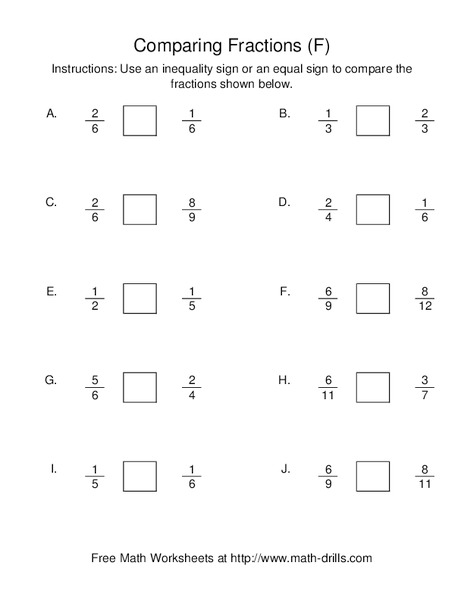 Comparing Fractions [F] Worksheet