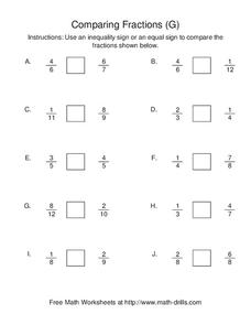 Comparing Fractions [G] Worksheet