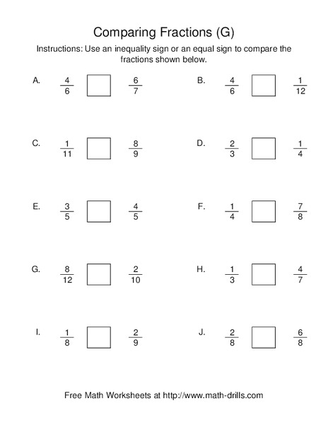Comparing Fractions [G] Worksheet