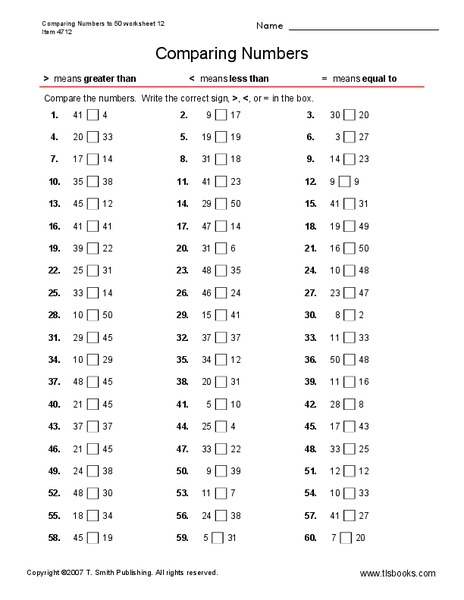 Comparing Numbers Worksheet