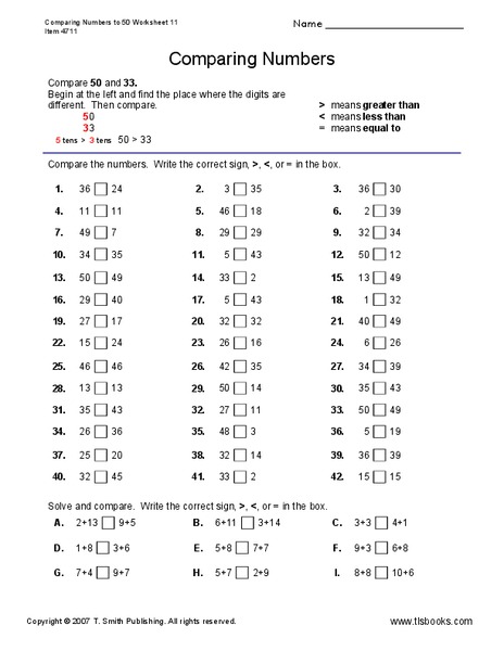 Comparing Numbers Worksheet
