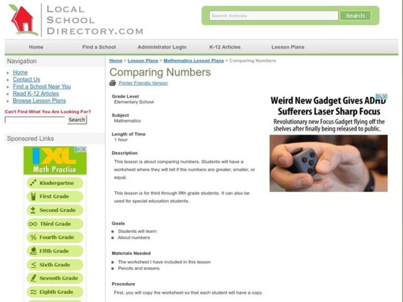 Comparing Numbers Lesson Plan