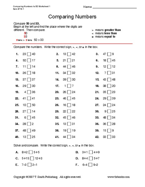 Comparing Numbers Worksheet