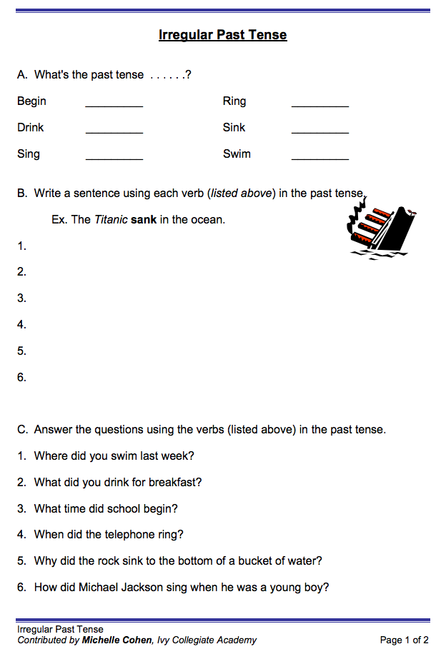 Irregular Past Tense Worksheet