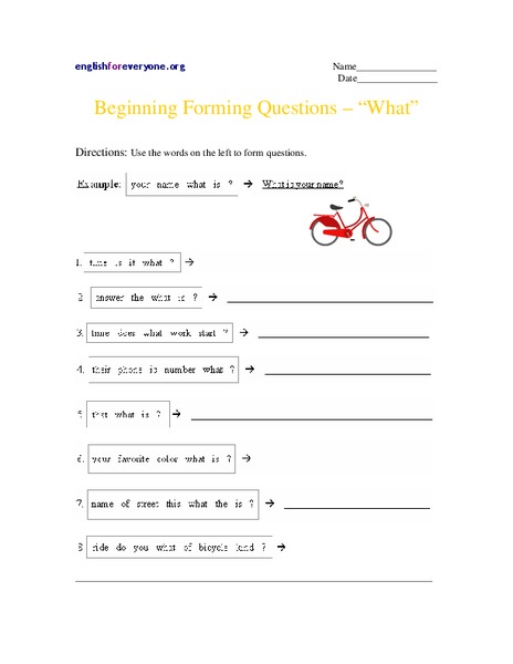 Beginning Forming Questions-  "What" Worksheet