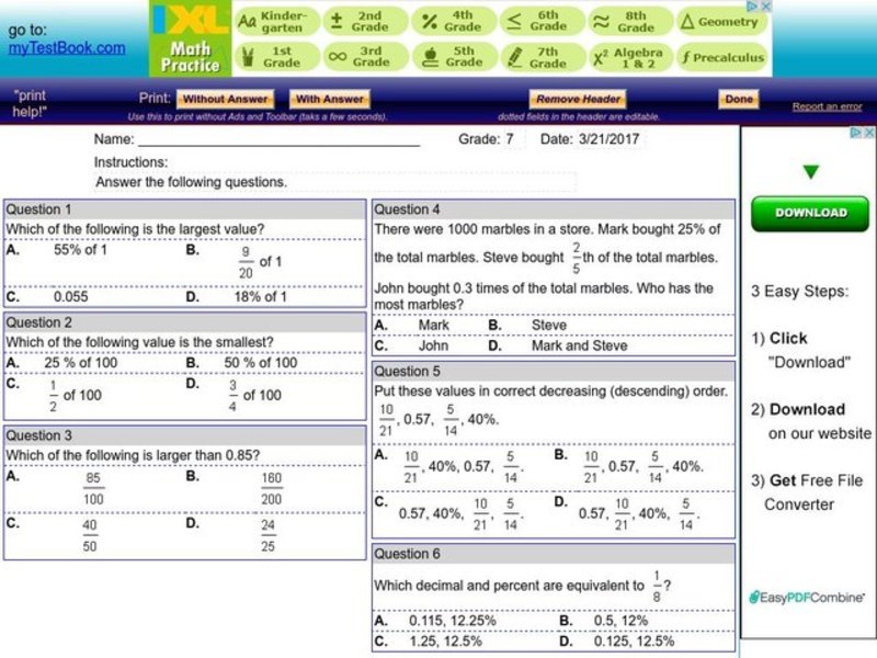 Comparing Numbers Worksheet