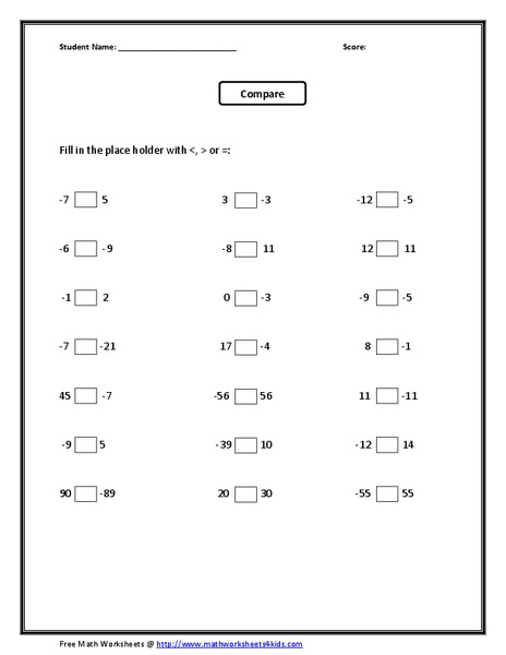 Comparing Numbers Worksheet