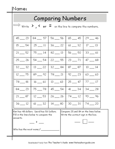 Comparing Numbers Worksheet