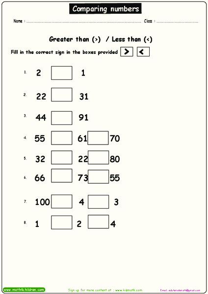 Comparing Numbers Worksheet