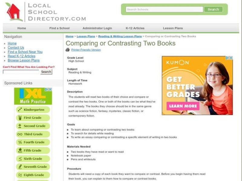 Comparing or Contrasting Two Books Lesson Plan
