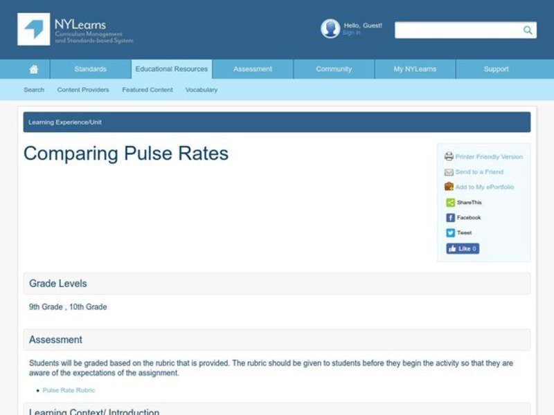 Comparing Pulse Rates Lesson Plan