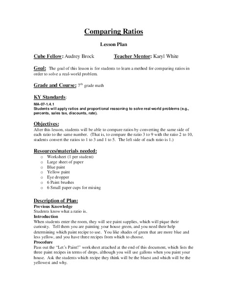Comparing Ratios Lesson Plan