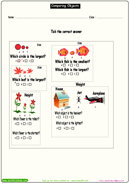 Comparing Objects Worksheet