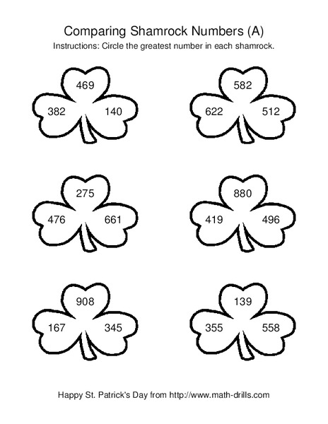 Comparing Shamrock Numbers (A) Worksheet