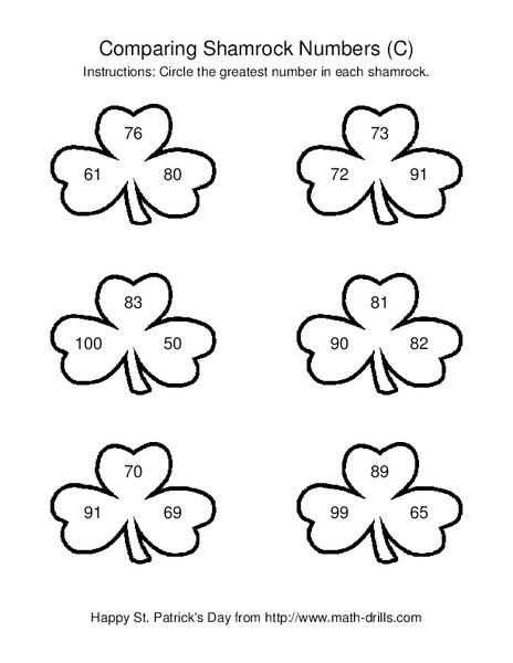 Comparing Shamrock Numbers (C) Worksheet