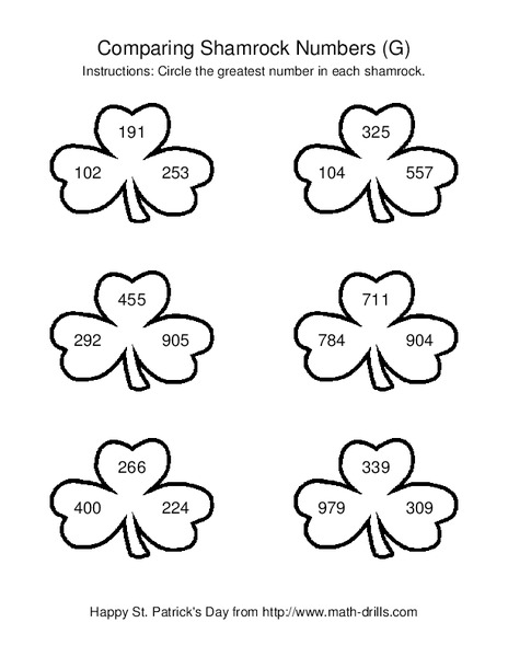 Comparing Shamrock Numbers (G) Worksheet