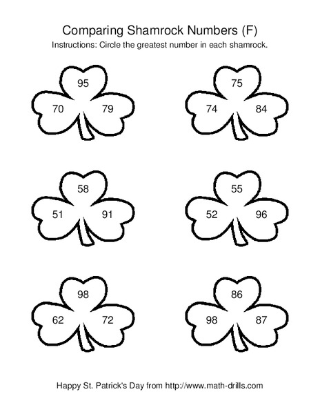Comparing Shamrock Numbers (F) Worksheet