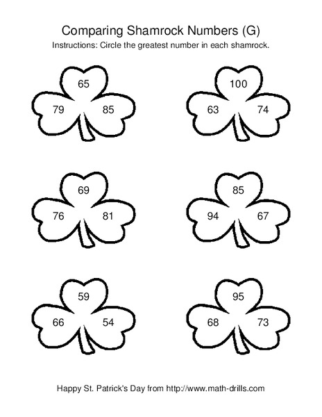 Comparing Shamrock Numbers (G) Worksheet
