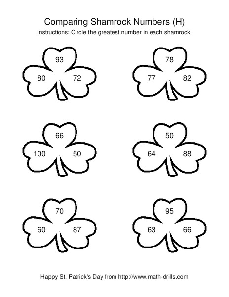Comparing Shamrock Numbers (H) Worksheet