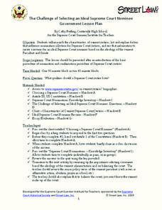 The Challenge of Selecting an Ideal Supreme Court Nominee Lesson Plan