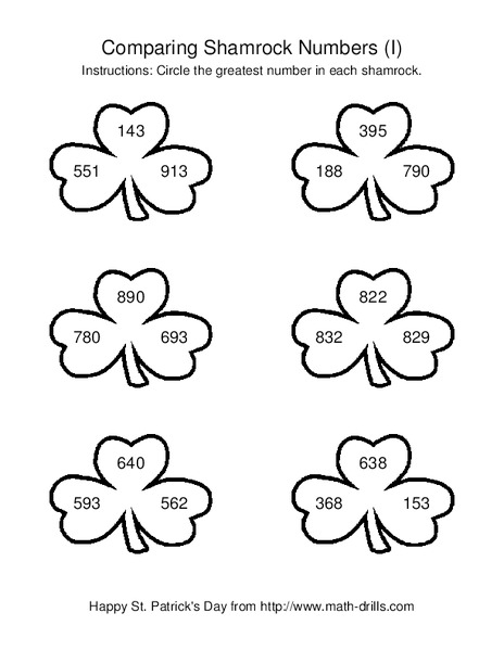 Comparing Shamrock Numbers (I) Worksheet