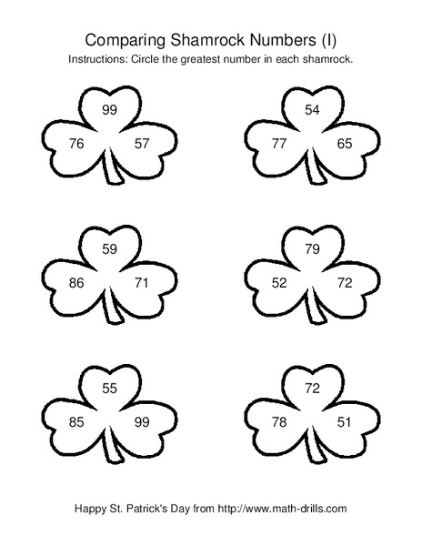 Comparing Shamrock Numbers (I) Worksheet