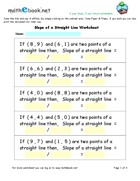 Slope of a Straight Line Worksheet