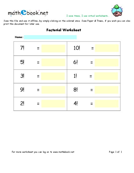 Factorial Worksheet Worksheet