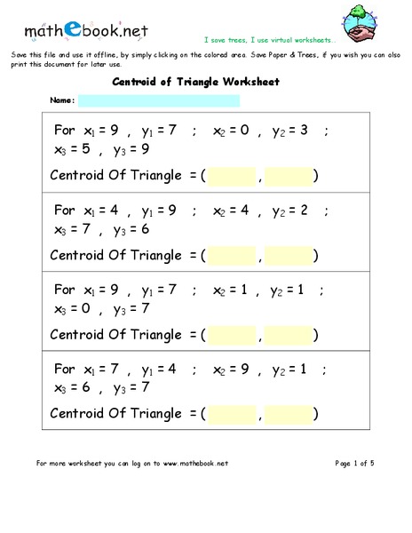 Centroid of Triangles Worksheet