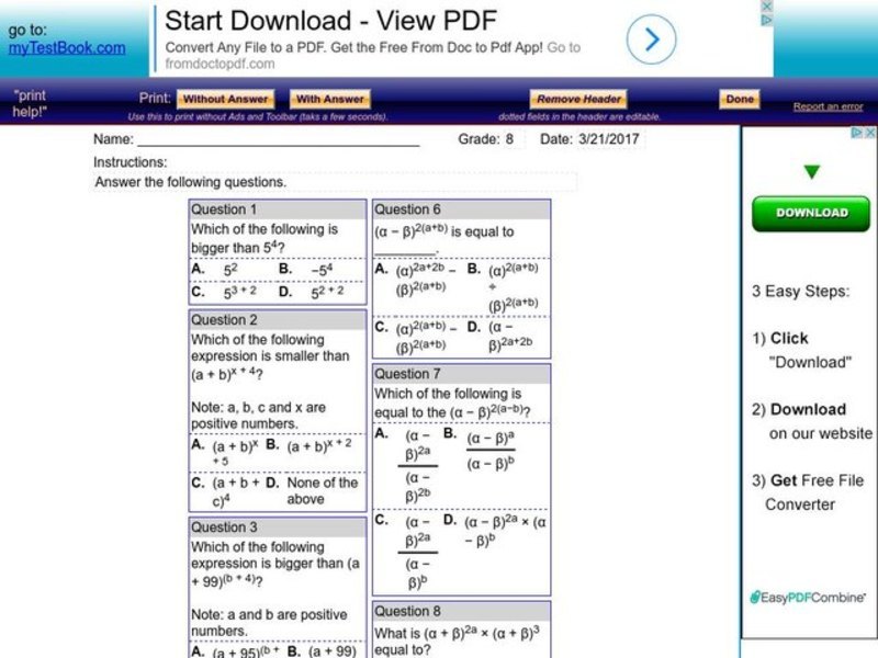 Comparison Worksheet