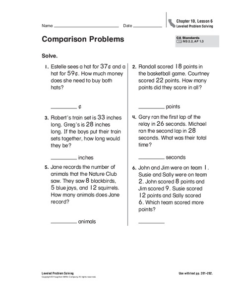 Comparison Problems Worksheet