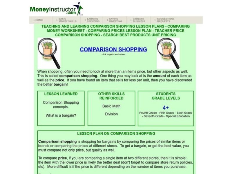Comparison Shopping Lesson Plan