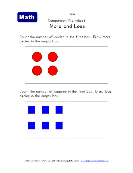 Comparison Worksheet: More and Less Worksheet