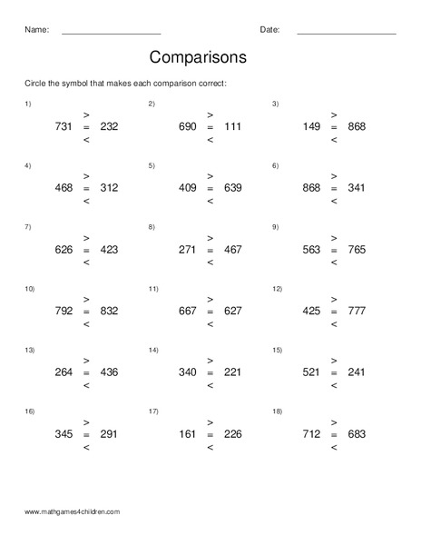 Comparisons Worksheet