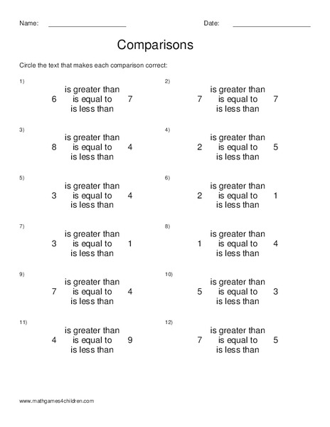 Comparisons Worksheet