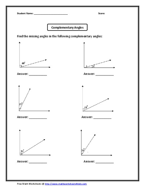 Complementary Angles Worksheet