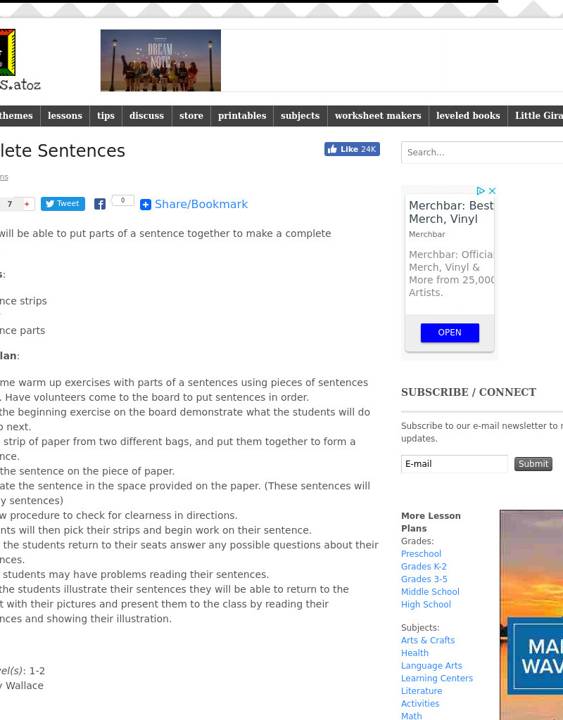 Complete Sentences Lesson Plan