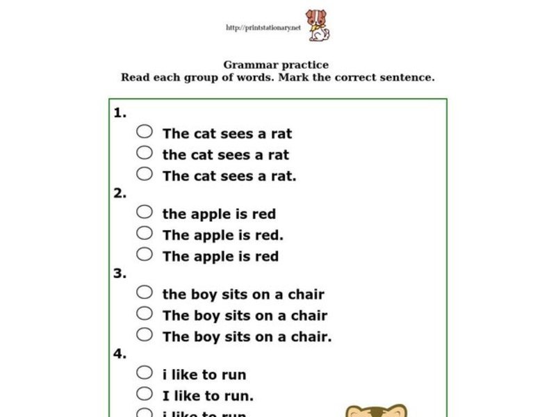Complete Sentences Worksheet