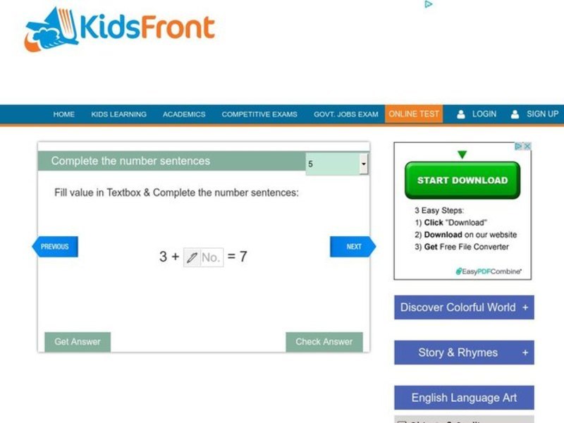 Complete the number sentence Interactive