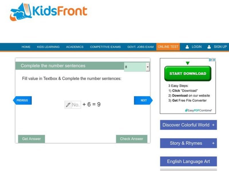 Complete the number sentence Interactive