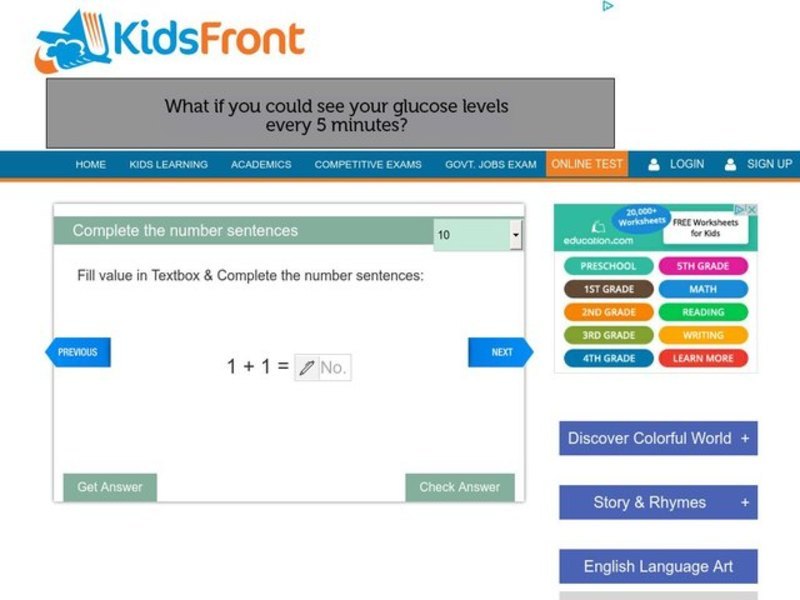 Complete the number sentence Interactive